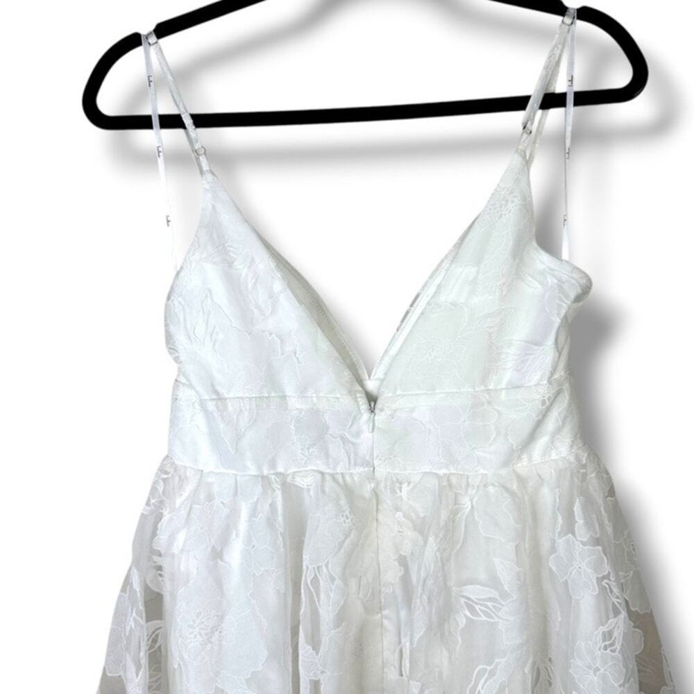 Lulus NWOT Floral Feelings White Floral Burnout Jacquard Babydoll Mini Dress - Picture 11 of 12